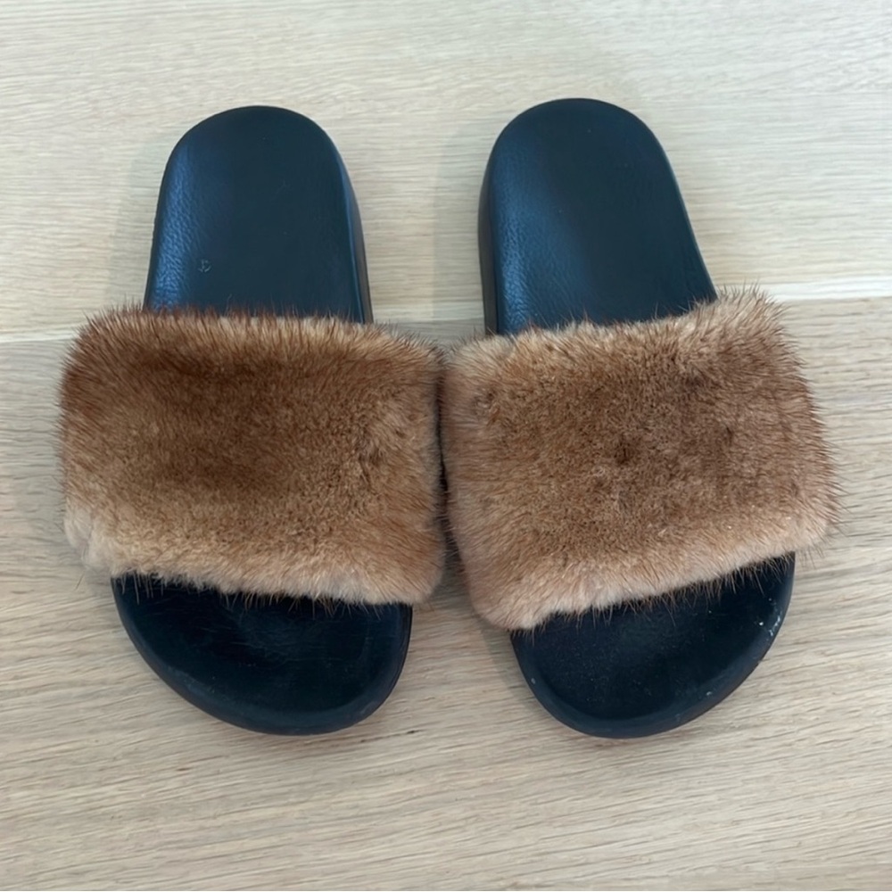 Givenchy Brown and Black Slippers with mink fur Strap